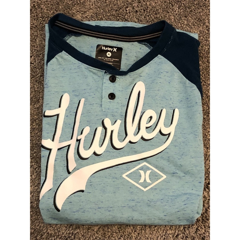Hurley T-Shirt Youth XL Long Sleeve Graphic‎ Logo Solid Teal And Blue